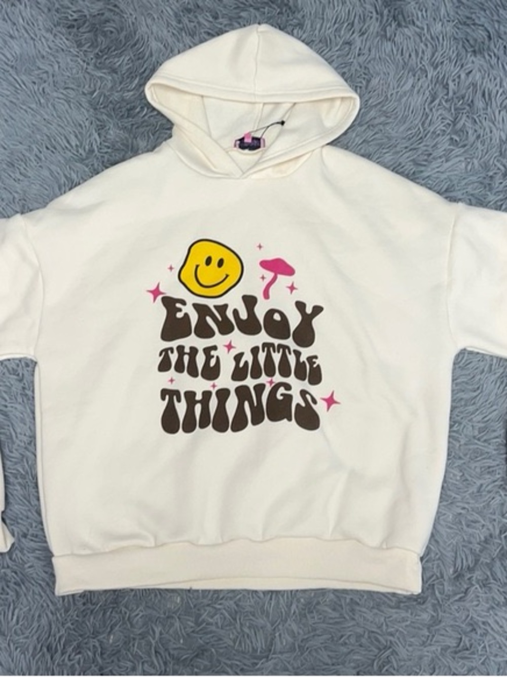 Edikted Cream Graphic Hoodie with Yellow & Pink